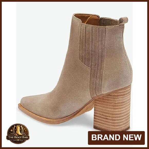 Women's Ankle Boots Pointed Toe Chunky Heel Faux Suede Fur Lined Booties - Picture 3 of 6